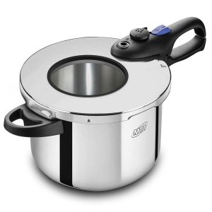 Panela de Pressão com Visor Aço Inox Cooktop Fogão Indução Fundo Triplo 6 Litros Fechamento Externo 