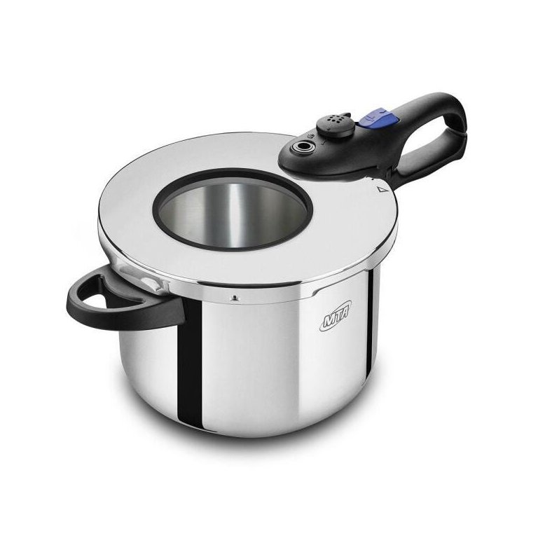 Panela de Pressão com Visor Aço Inox Cooktop Fogão Indução Fundo Triplo 6 Litros Fechamento Externo 