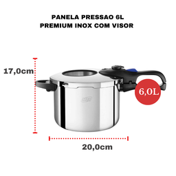 Panela de Pressão com Visor Aço Inox Cooktop Fogão Indução Fundo Triplo 6 Litros Fechamento Externo  - 11