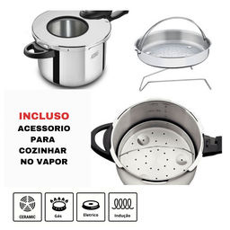 Panela de Pressão com Visor Aço Inox Cooktop Fogão Indução Fundo Triplo 6 Litros Fechamento Externo  - 2