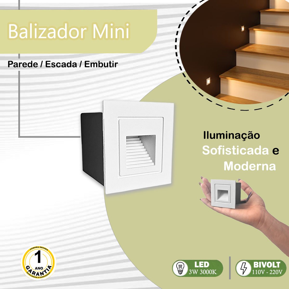 5 Balizador de Embutir Parede Branco Mini Led Escada Lup75 - 3