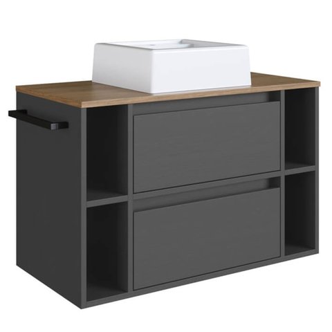 Gabinete para Banheiro com Cuba 01 Porta 80cm Mel Grafite Proddy