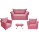 Ver imagem 1 de Kit Namoradeira + 2 Poltronas Decorativa Isis + 1 Puff Retangular Suede Rosa Pés Madeira Ms Decor