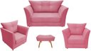 Ver imagem 1 de Kit Namoradeira + 2 Poltronas Decorativa Isis + 1 Puff Retangular Suede Rosa Pés Madeira Ms Decor