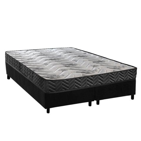 Conjunto Box Queen: Colchão Espuma Paropas D45 Pasquale Wave Black + Base Crc Suede Black (158x198)