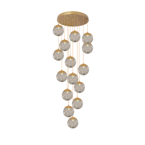 Pendente Moderno Dourado 15 Globos Pé Direito Duplo Escada