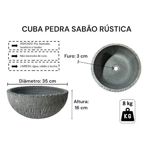 Cuba Bojo Pia Pedra Sabão Rústico 35 Cm São José - 2