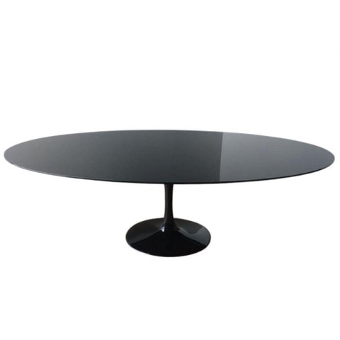 Mesa de Jantar Tulipa Oval 120x80cm Laqueada e Vidro Preto