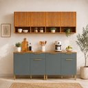 Ver imagem 1 de Cozinha Modulada Compacta 4 Peças 8 Portas e 2 Gavetas 200cm 100% MDF Viena Espresso Móveis Cinza/Canela/Platina