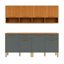 Ver imagem 2 de Cozinha Modulada Compacta 4 Peças 8 Portas e 2 Gavetas 200cm 100% MDF Viena Espresso Móveis Cinza/Canela/Platina