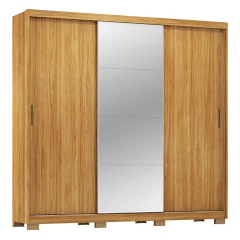 Guarda Roupa Dalila 3 Portas, 4 Gavetas, 3 Cabideiros Flex Cinamon Touch com Espelho e Pés - Demó