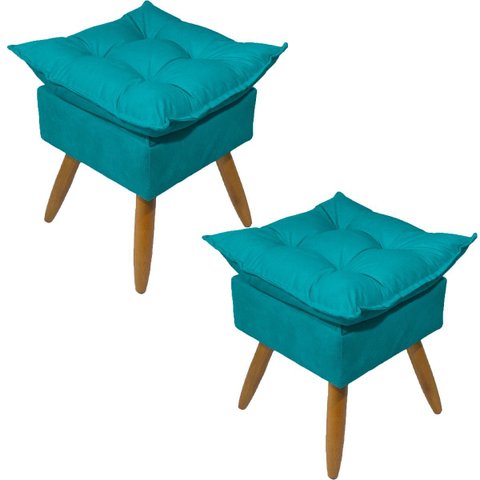 Kit 2 Puff Decorativo Quadrado para Sala Quarto Penteadeira Recepção Alice Pé Palito Castanho Suede