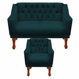Jogo de Sofá Namoradeira + 02 Poltronas para Escritorio Recepção Grecia - Suede Azul Marinho - 3