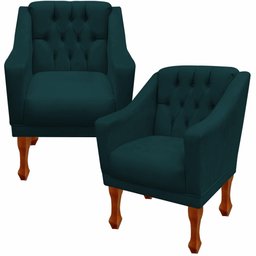 Jogo de Sofá Namoradeira + 02 Poltronas para Escritorio Recepção Grecia - Suede Azul Marinho - 5