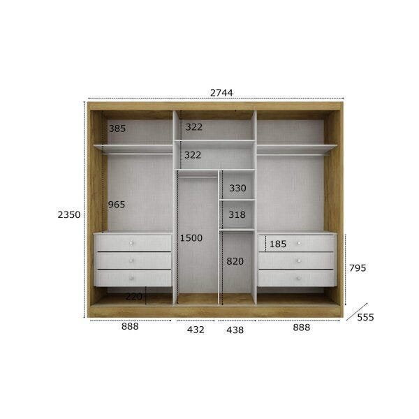 Guarda-Roupa Casal com Espelho 3 Portas 6 Gavetas Údine Espresso Móveis - 5