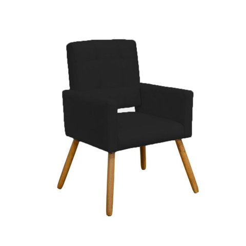 Poltrona Cadeira Decorativa c/ Costas Vazadas Camila Pés Palito Suede Preto - LM DECOR