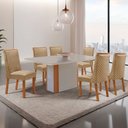 Ver imagem 1 de Mesa de Jantar Isadora 180cm Tampo MDF Vidro Canto Copo com 6 Cadeiras Yasmin