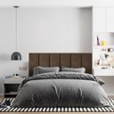 Ver imagem 1 de Cabeceira Painel Riscada Estofada para Cama de Casal 1,40 - Marrom