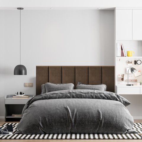 Cabeceira Painel Riscada Estofada para Cama de Casal 1,40 - Marrom
