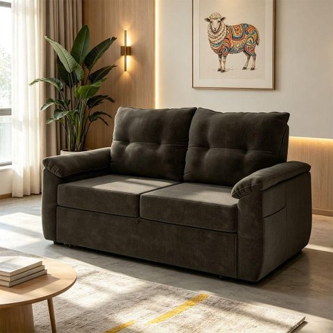 Sofá Cama Atenas 2 Lugares Reclinável 160cm Marrom