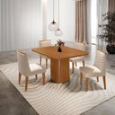 Ver imagem 1 de Mesa de Jantar Eloise Canto Copo 4 Cadeiras Moderna Mobília Veludo Creme/naturale