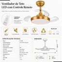 Ver imagem 2 de Ventilador de Teto Air Small Dourado Led Retrátil Controle Remoto Bivolt