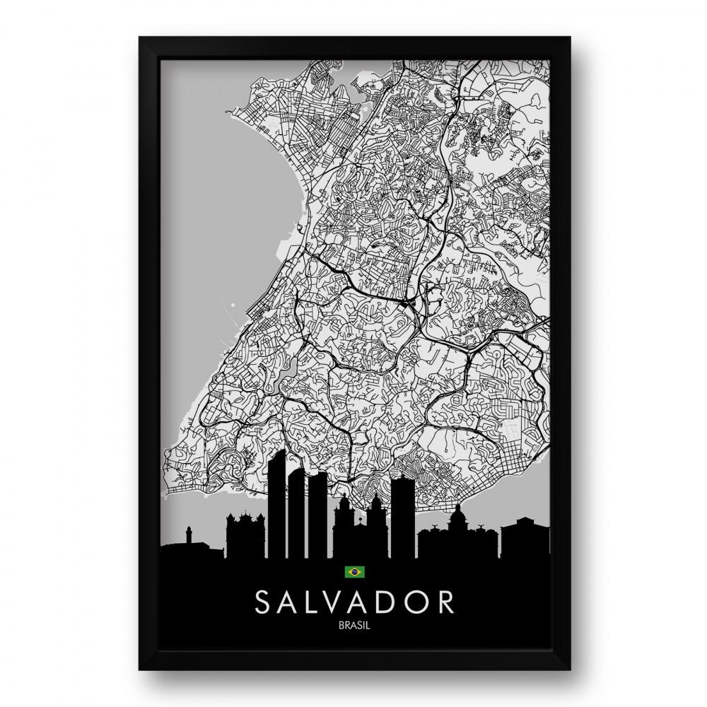 Quadro Mapa Urbano Cidade de Salvador Bahia 40x60cm MadeiraMadeira