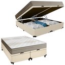 Ver imagem 1 de Cama Box Baú Casal Bipartido Sintético + Colchão de Molas Ensacadas Portobel Ipanema - 138x188x66cm 