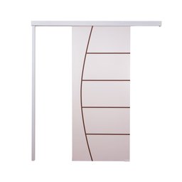 Porta de Correr Branco Prime Frisada 210x80 C/kit Completa - 2