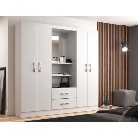 Guarda Roupa Casal Capelinha com 4 Portas 2 Gavetas Premium Quarto Moderno Cor Branco