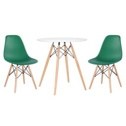 KIT - Mesa redonda Eames 70 cm branco + 2 cadeiras Eiffel DSW Verde escuro - 1