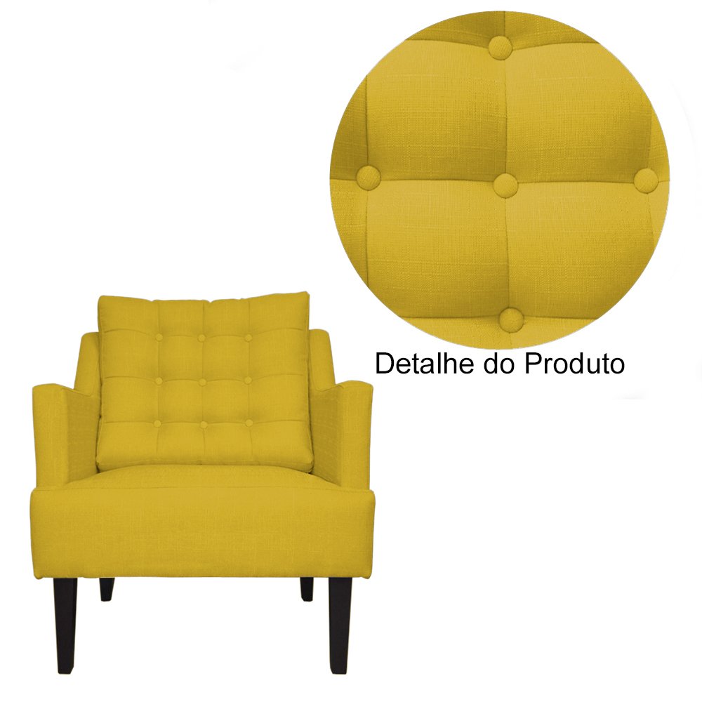 Kit 2 Poltronas Decorativa Stefanie Couro Amarelo Pés Madeira Ms Decor - 3