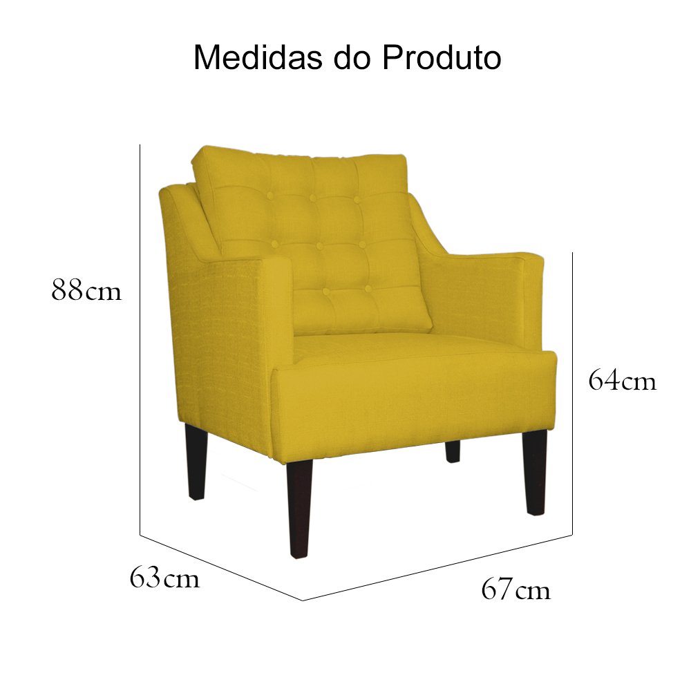 Kit 2 Poltronas Decorativa Stefanie Couro Amarelo Pés Madeira Ms Decor - 4