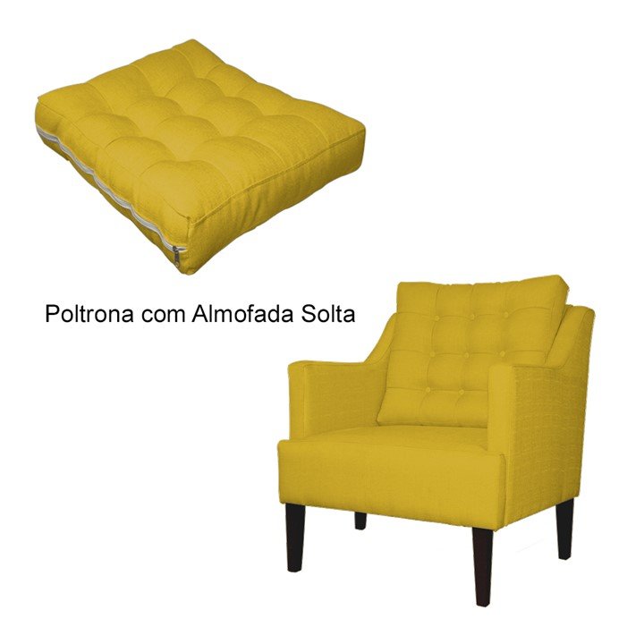 Kit 2 Poltronas Decorativa Stefanie Couro Amarelo Pés Madeira Ms Decor - 2