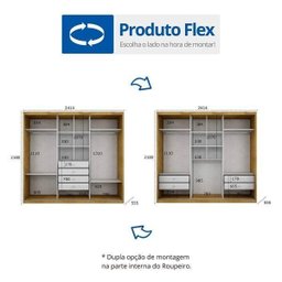 Guarda-Roupa Casal com Espelho 3 Portas 4 Gavetas Paradizzo Plus - 4 Guarda-Roupa Casal com Espelho 3 Portas 4 Gavetas Paradizzo Plus - 4