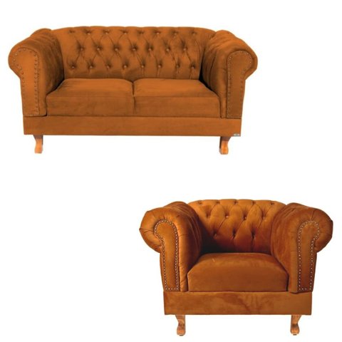 Uma Namoradeira Duque Chesterfield Capitonê + Uma Poltrona Duque- Suede Terracota