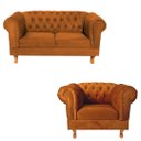 Ver imagem 1 de Uma Namoradeira Duque Chesterfield Capitonê + Uma Poltrona Duque- Suede Terracota