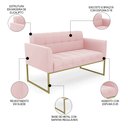 Ver imagem 3 de Sofá Namoradeira e 1 Poltrona Base Industrial Dourado Ana Suede Rosa Bebê - Ibiza