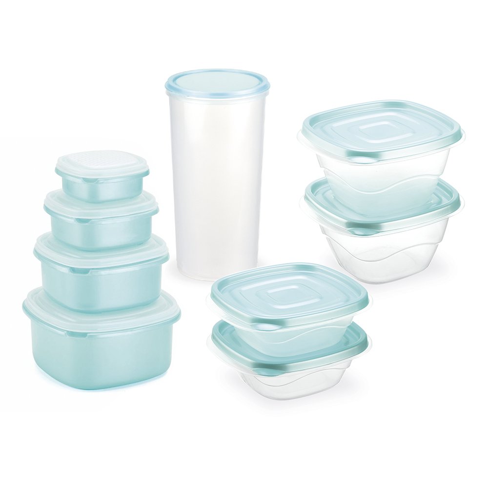 Kit Potes de Plástico / Porta Mantimentos 9 peças Cor:Azul Perolado - 1