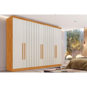 Guarda Roupa Casal 6 Portas (4 Ripadas) e 6 Gavetas Oxford Peroba/off White - Europa