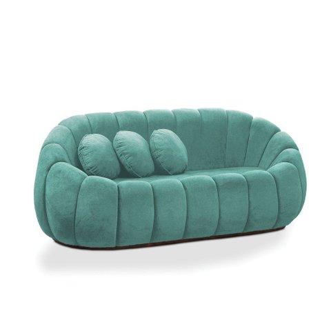 Sofá 2 Lugares Orgânico para Sala Cloud Bouclê Azul Turquesa E03 - D'rossi