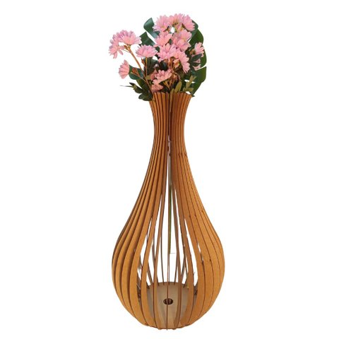 Vaso de Chão Decorativo Grande Gotas de Orvalho Mdf:mdf Cru/75x40cm