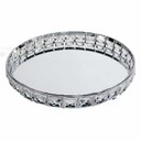 Ver imagem 1 de Bandeja Decorativa Redonda Prata Cristal com Espelho 26cm Kv0253 Btc