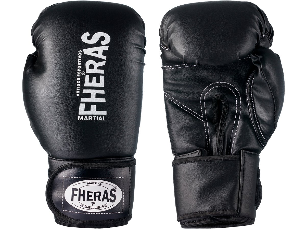 Kit Muay Thai Luva Bandagem Caneleira Top Bucal Preto 08oz - 2