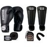 Kit Muay Thai Luva Bandagem Caneleira Top Bucal Preto 08oz - 1