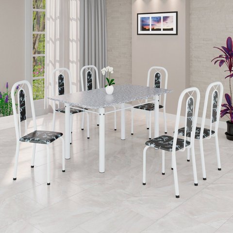 Conjunto Sala de Jantar com 6 Cadeiras Lívia Branco/Preto