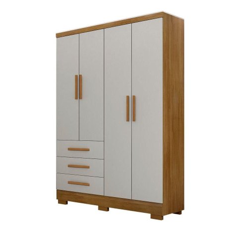 Guarda Roupa Solteiro Encant 4 Portas de Bater 3 Gavetas MDP Cumaru-Fendi 120cm