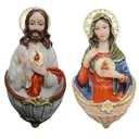 Ver imagem 2 de Par de Pia de Água Benta Sagrado Coração de Jesus e Maria de Resina para Parede Clara - 15 cm