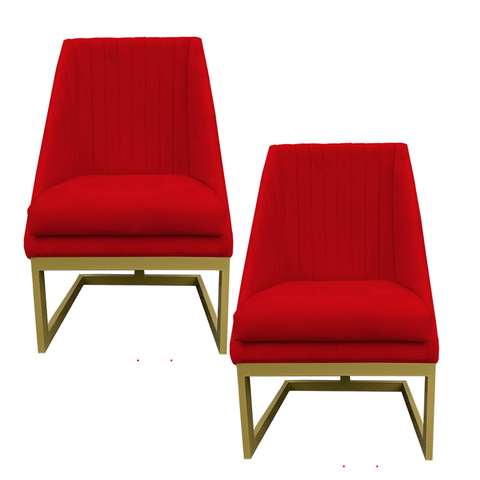Kit 02 Cadeiras para Sala de Jantar Ana Base de Ferro Suede Vermelho - D'classe Decor