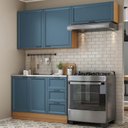 Ver imagem 1 de Cozinha Compacta Planejada 3 Peças 2 Aéreos 1 Balcão Soho CabeCasa MadeiraOriginals Azul/Freijó